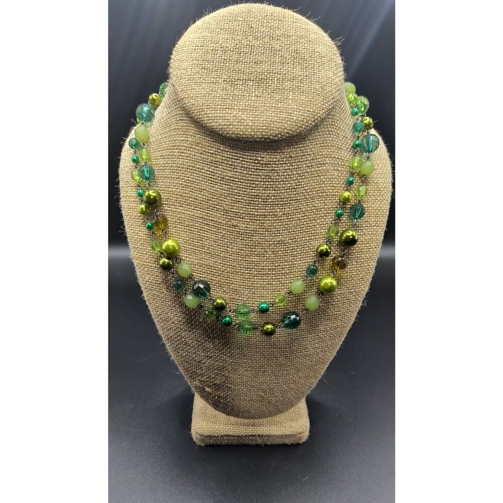 Statement Green Beaded Necklace - Worn Single Strand or Layered